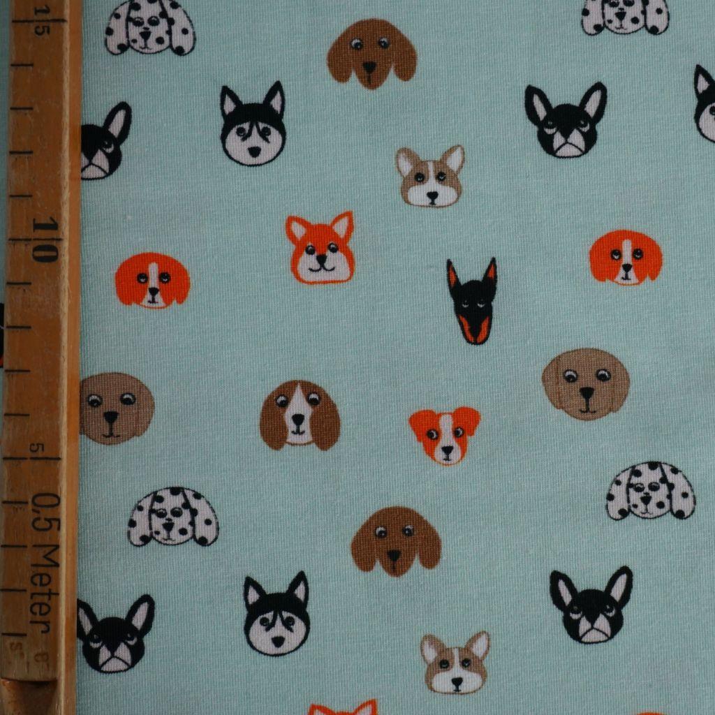Baumwolljersey Hundeköpfe helltürkis